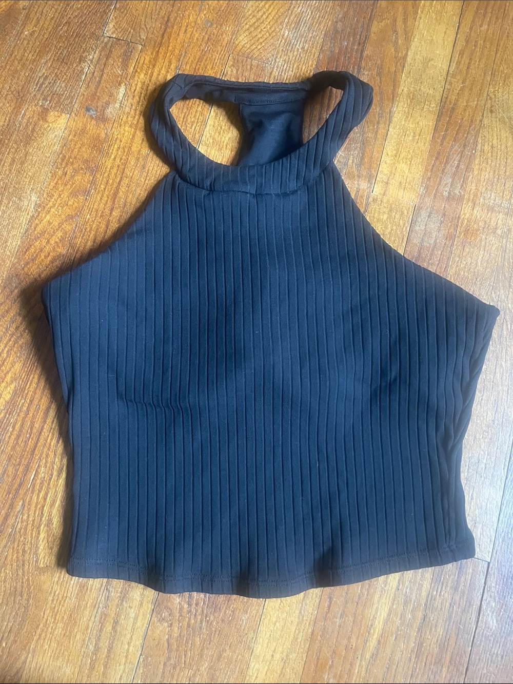 ALO Yoga Black Ribbed Halter Crop Tank